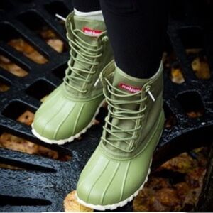 Native Ankle Duck Rain Boots Rubber Green Womens Size 7 Lace Up